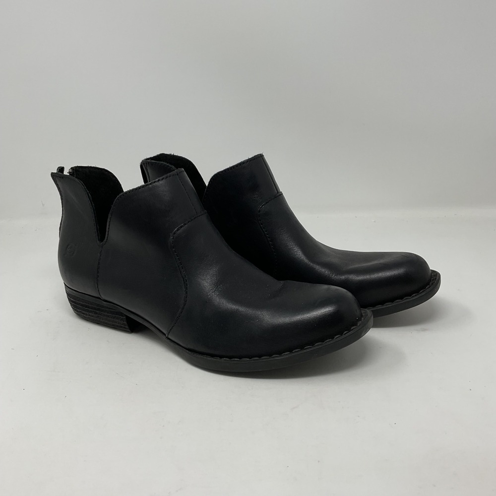 Born Kerri Black Leather Ankle Boots V-Cut Side Zip Booties D89903 Women 9M